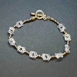 Crystal Gold Bracelet - Swarovski AB Crystal and Beads - 210mm