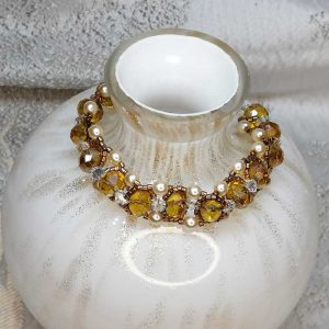 Topaz Gold Crystal Bracelet - Crystal and Beads - 180mm